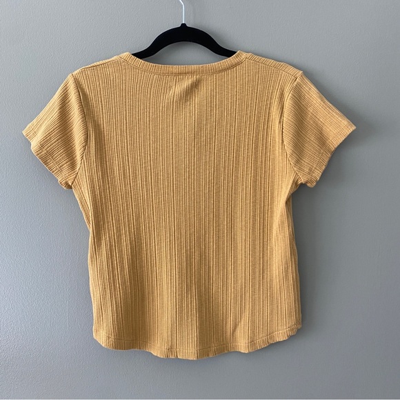Madewell Pointelle Button-Front Slim Tee, Gold Color with Brown Buttons, Size S - Picture 2 of 11